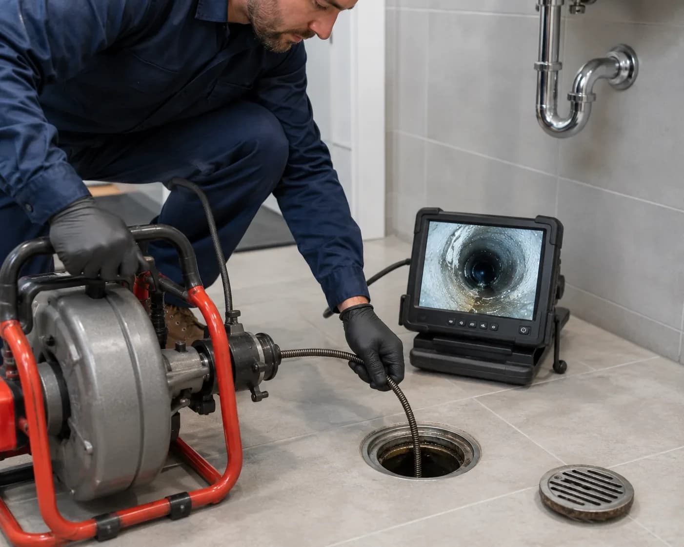 Drain camera inspection of a bathroom floor drain in Alpharetta, GA