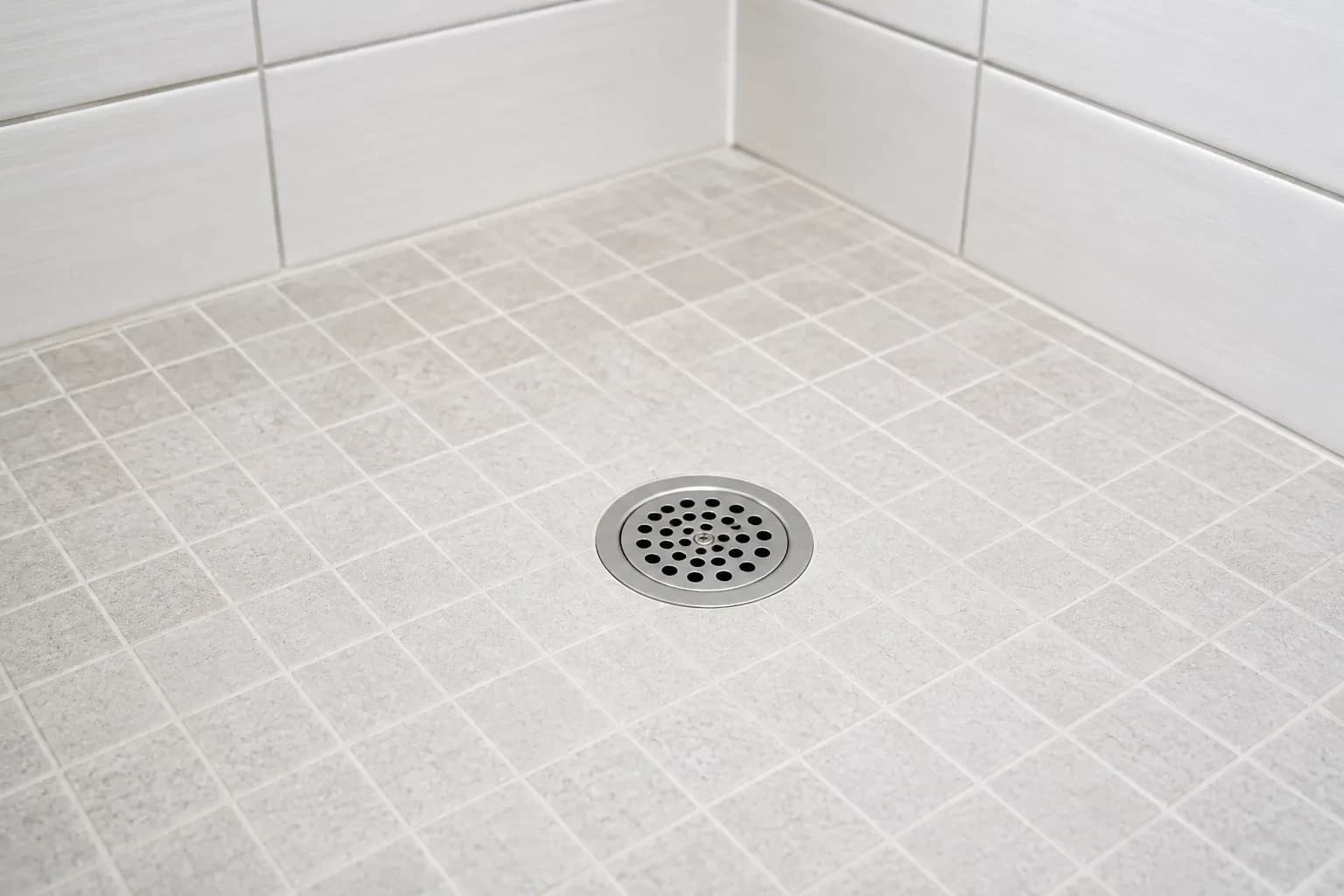 Finished shower drain installation in an Alpharetta, GA bathroom