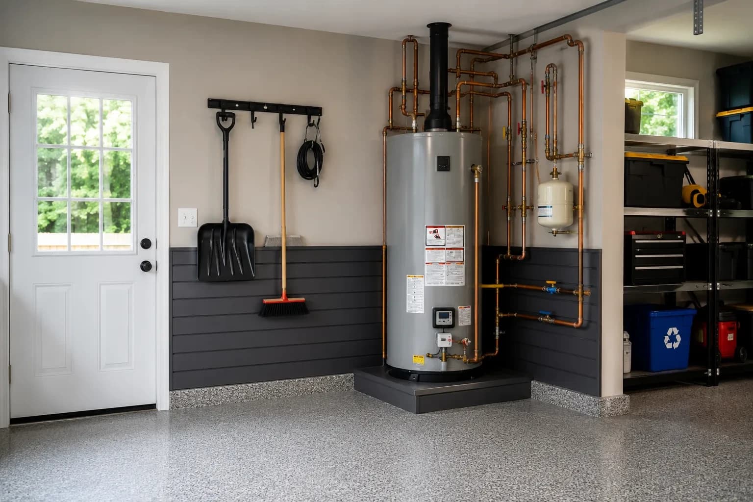 Water heater installation in an Alpharetta, GA garage
