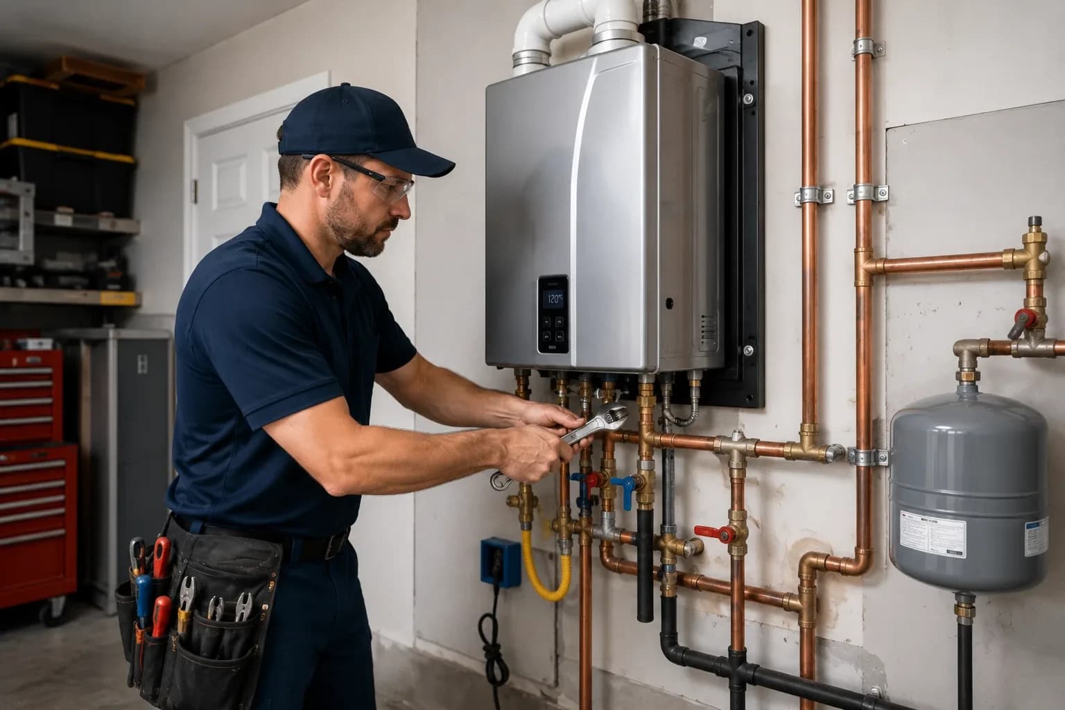 Water heater installation in progress in Alpharetta, GA